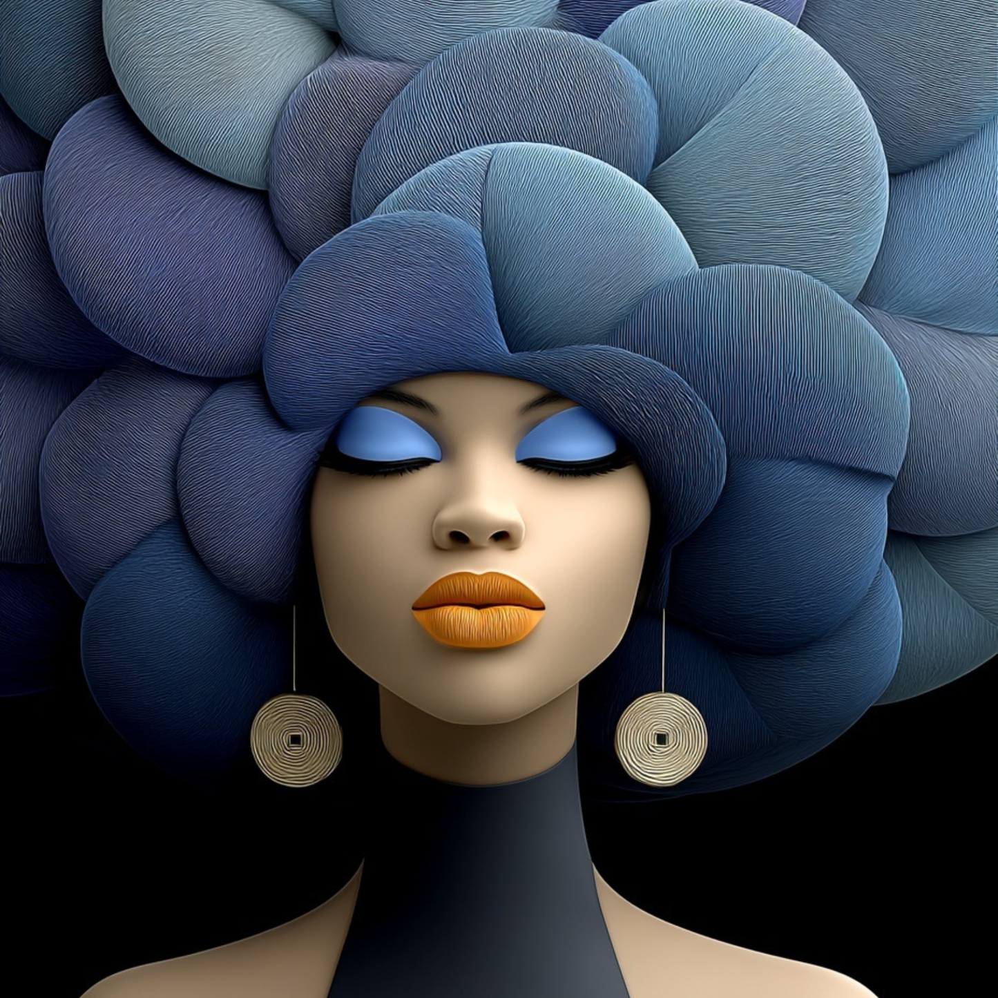 Still in Her Blue – Modern Afro Luxe Portrait Wall Art Print
