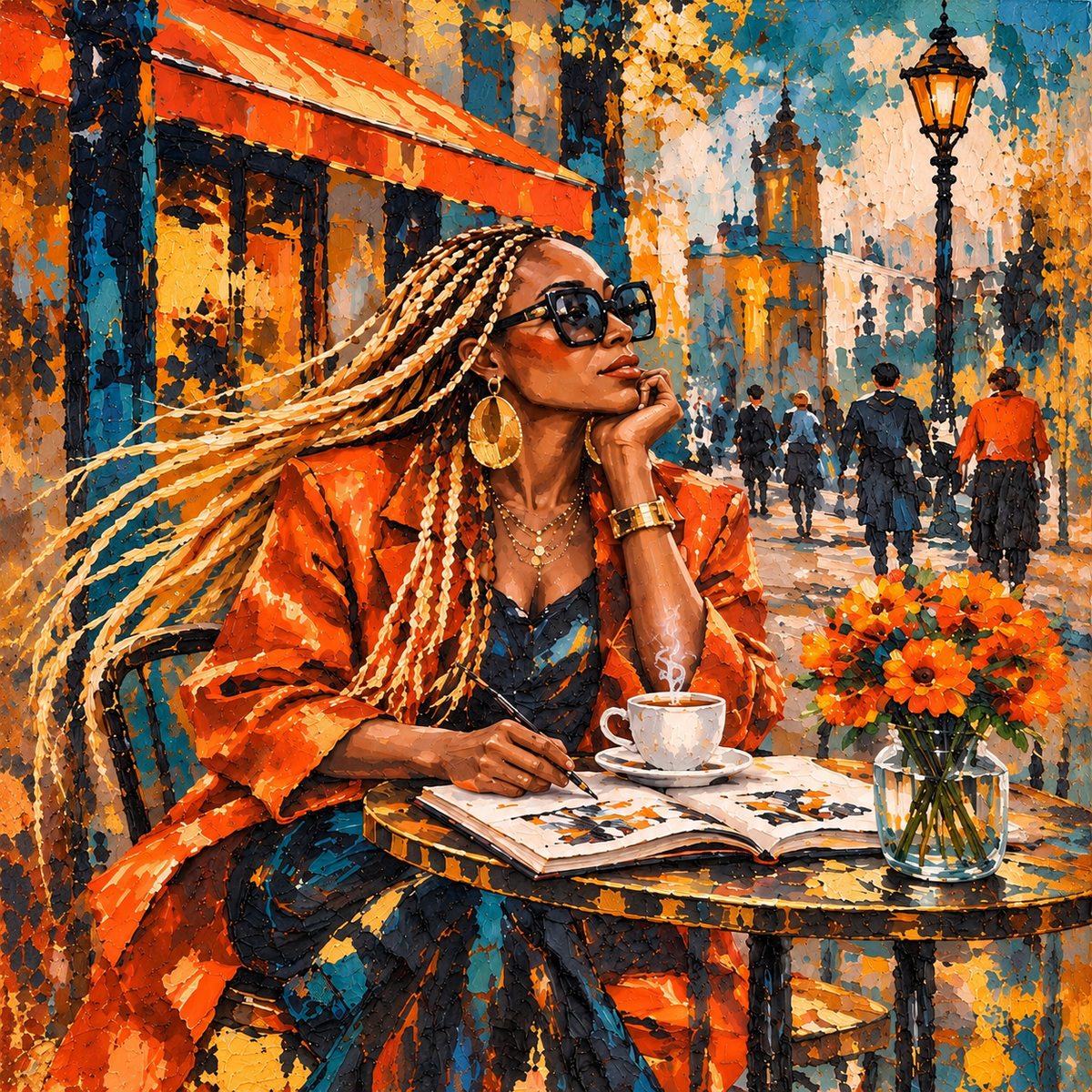 Notes Between Sips - Modern Black Woman Coffee Wall Art Print