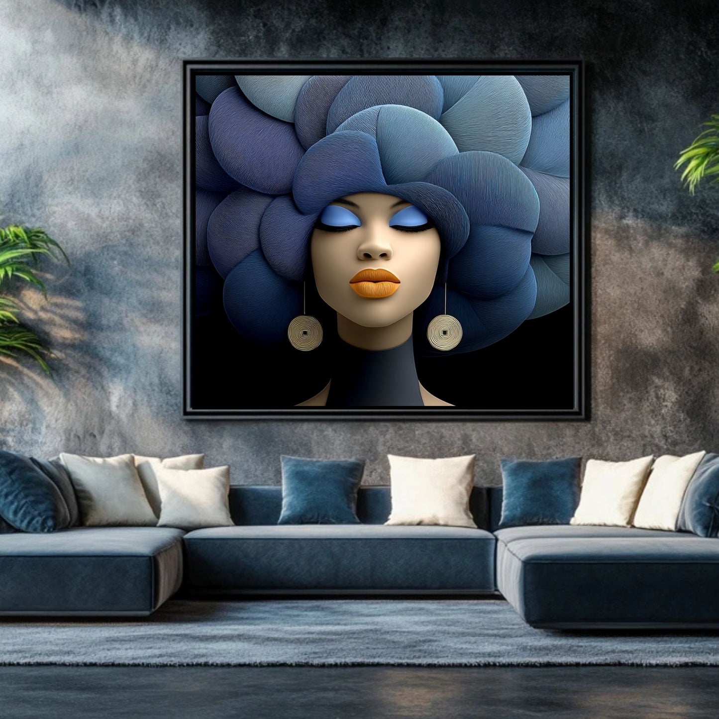 Still in Her Blue – Modern Afro Luxe Portrait Wall Art Print